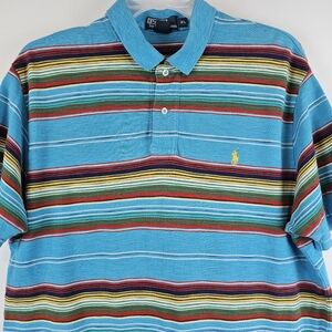 Vintage Polo Ralph Lauren Polo Shirt Mens XL Blue Red Striped Short Sleeve 90s